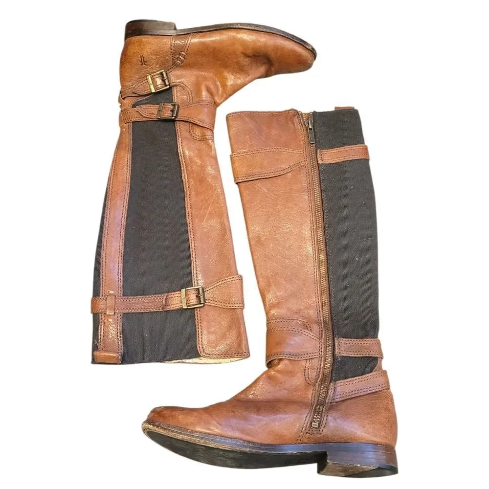 Frye Anna Gore Tall 74653 Women's Brown Leather Zipper Casual Dress Boots 6